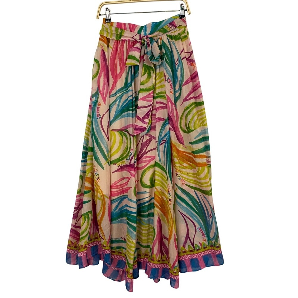 Her Destiny Tropical Volume Maxi Skirt Women M Rainbow Resortwear Paradise NWT